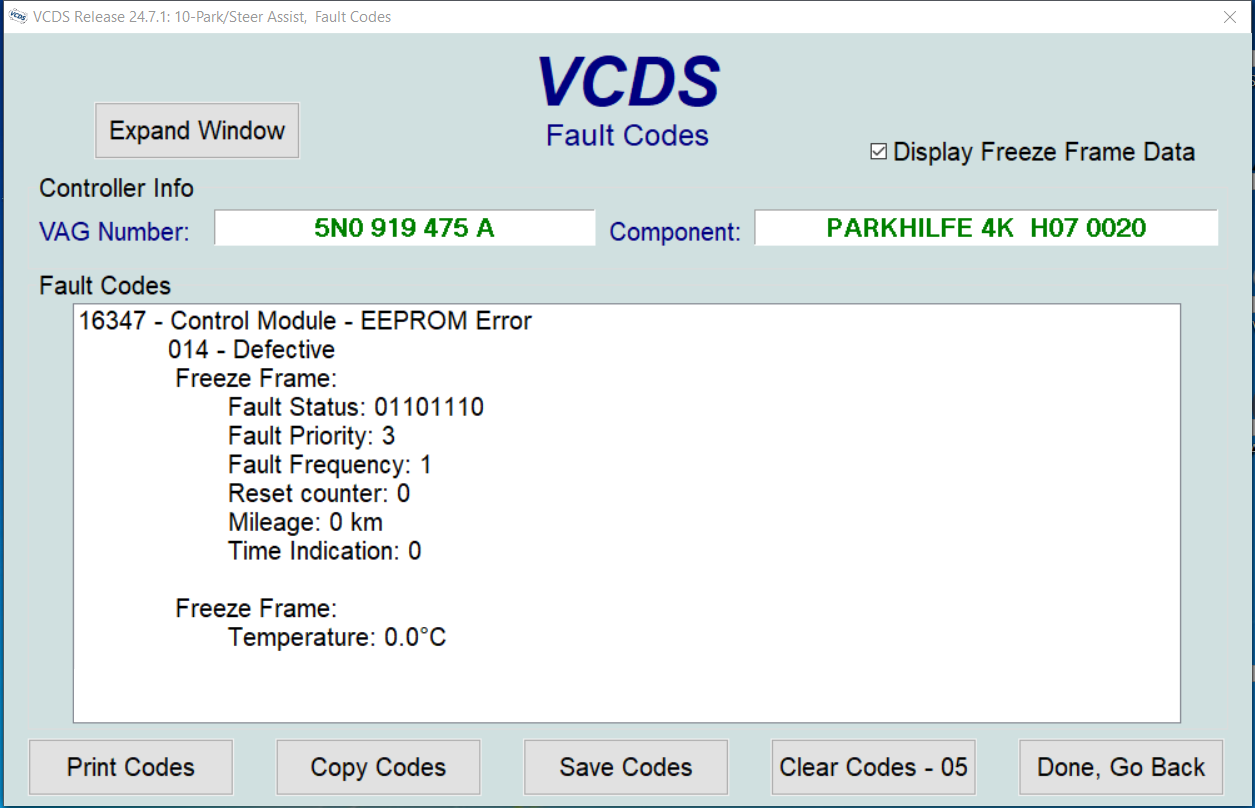 Závada pred opravou jednotky